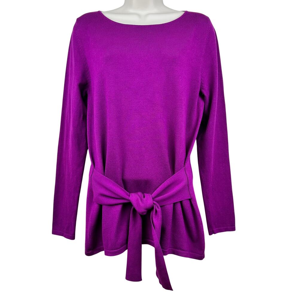 EMME Marella Front Tie Sweater Long Sleeve Boat Neck Purple Small Quiet Luxury